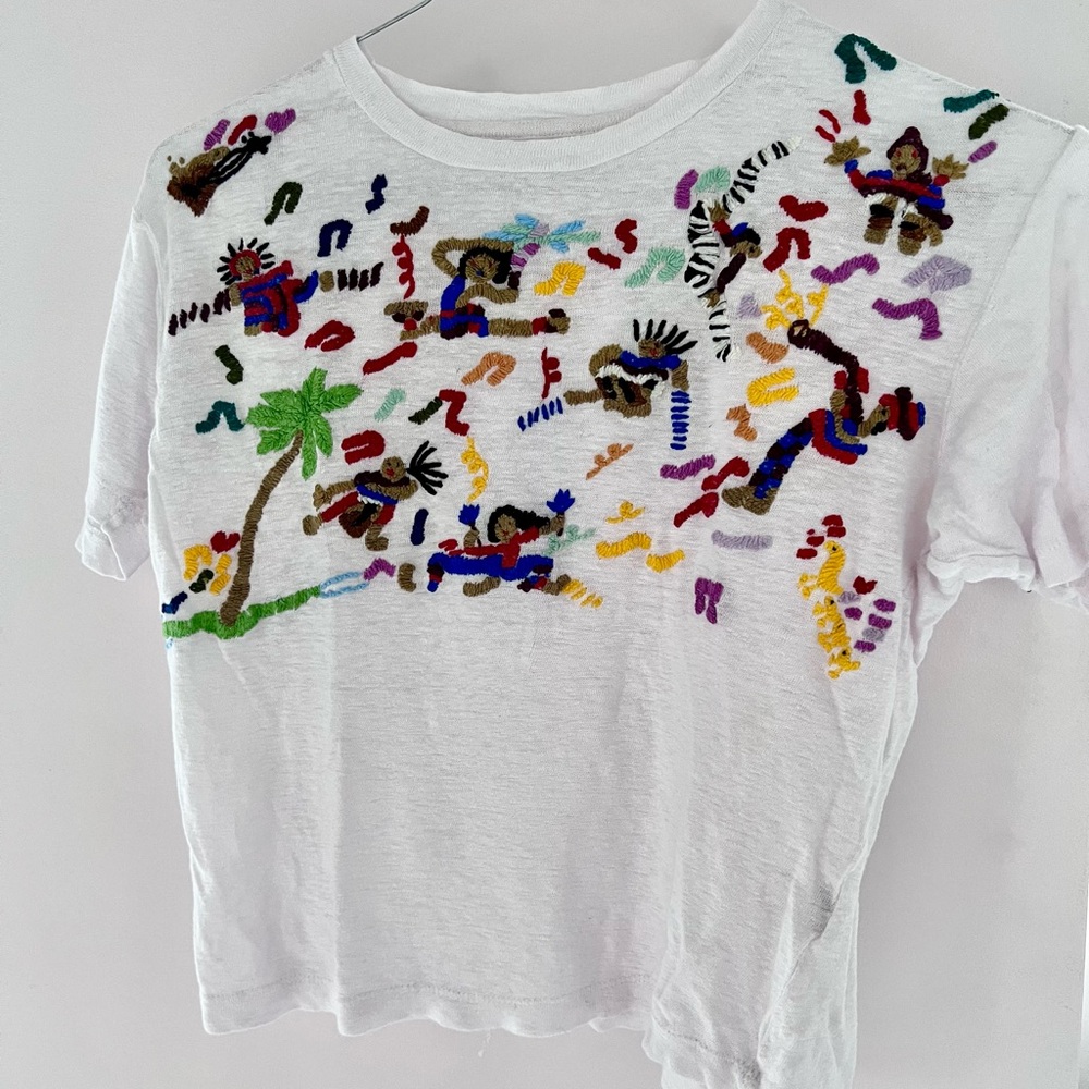 BANJANAN Free People Cotton Embroidered Tee S $96